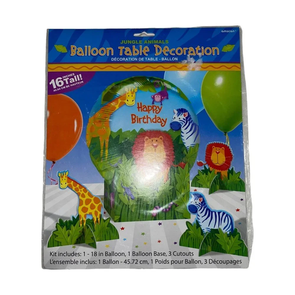 Rare Amscan Jungle Animals Balloon Table Decoration Happy Birthday Party Lion